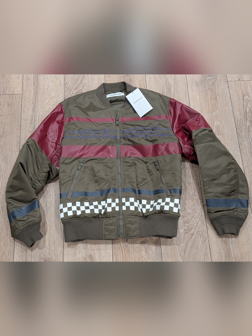 $1450 Mens UNDERCOVER Striped Blouson Jacket Khaki/Multi 4 (XL)